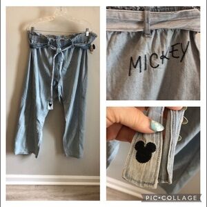 Disney/Junk Food Jeans Chambray Paper Bag Waist Mickey Cropped Embroidered 1X